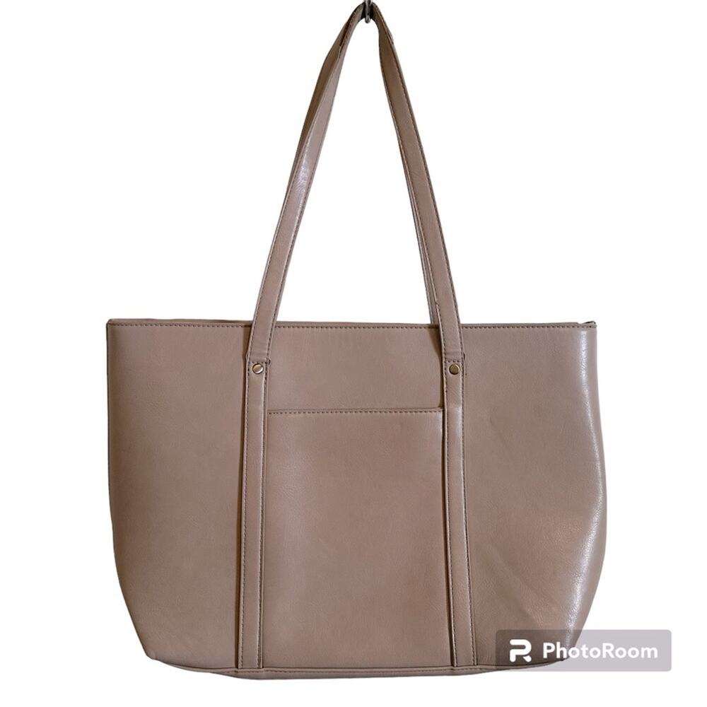 Classic Taupe Faux Leather Tote Bag Large Capacity Shoulder Handbag Work